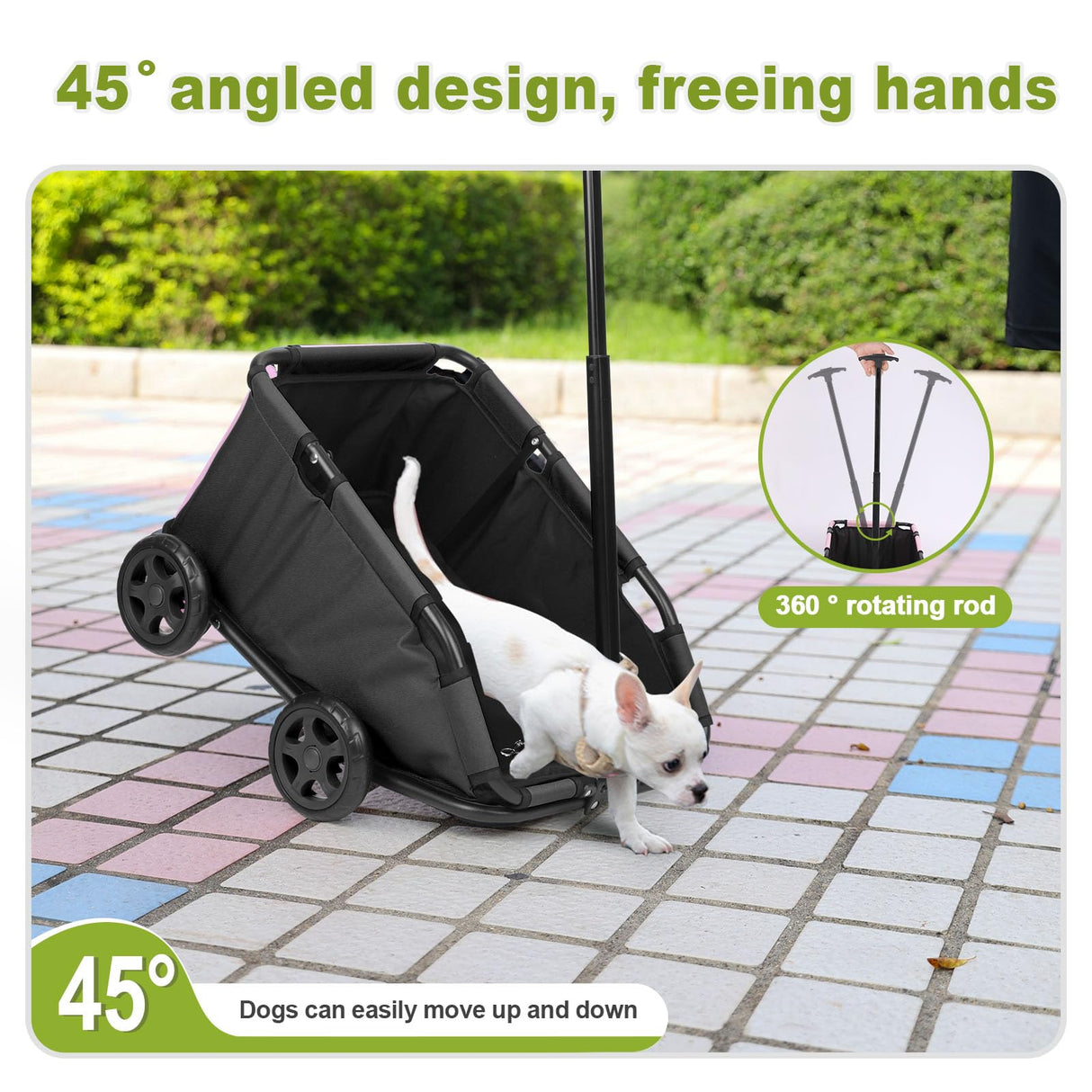 Wedyvko Mini Dog Stroller, Foldable Strollers for Mini Pets with Storage Bag, Built-in Cushion and Safety Rope, Shopping Catrs with Extendable Pull Handle, Dog Carrier with Wheels (Black)