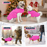 SlowTon Dog Winter Coat - Waterproof Fleece-Lined Dog Snow Jacket, Windproof Cold Weather Clothes with Reflective Stripes, Leash D-Ring & Storage Pocket for Medium Large Dogs (Pink, L)