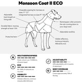 Hurtta Monsoon Coat II ECO, Wet Weather Dog Raincoat Coat, Peacock, 9 in
