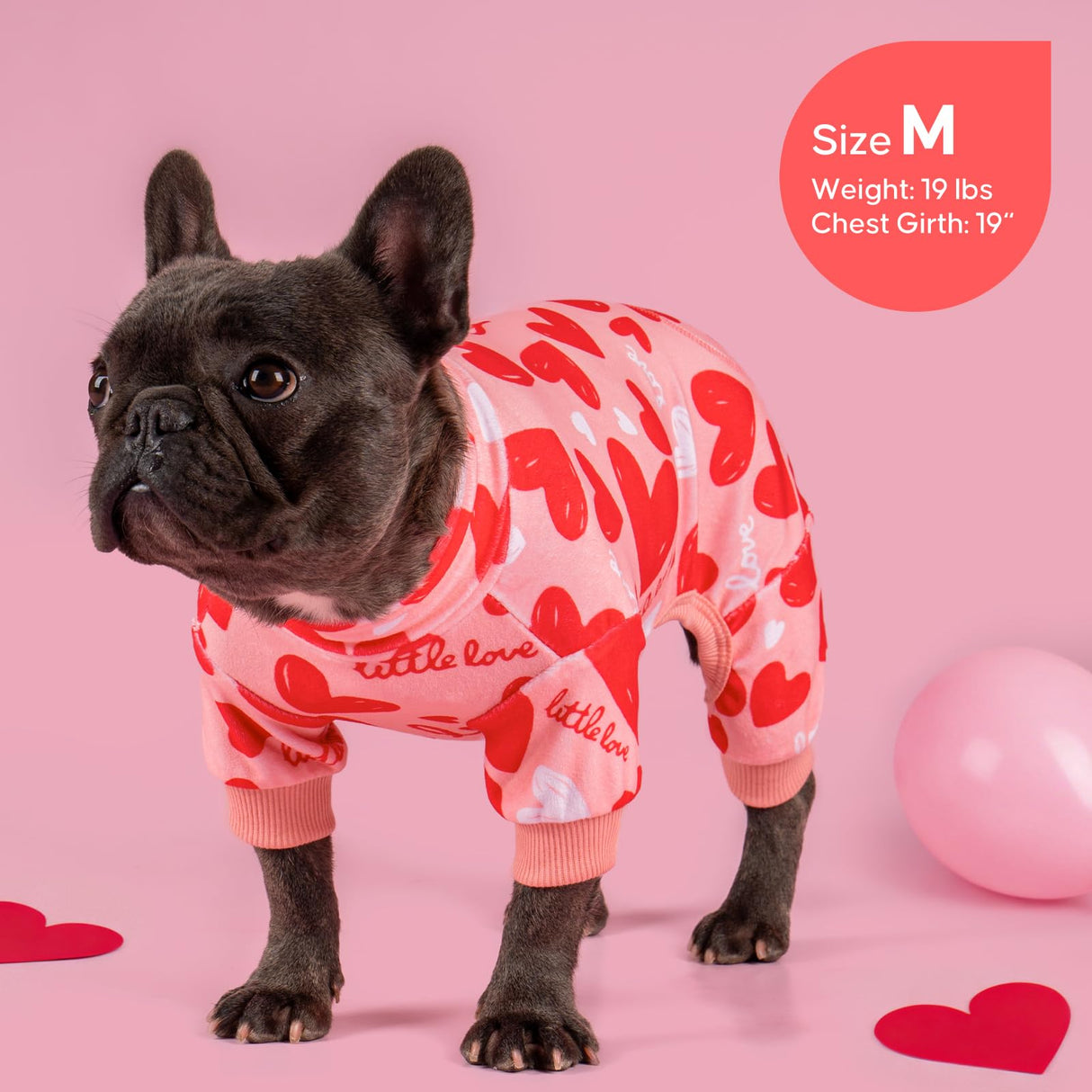 KYEESE Valentine's Day Dog Pajamas, Lightweight Heart Print Dog Onesie, Soft Stretchy Pjs for Doggie & Cat, Cute Festival Dogs Pajamas for Small Dogs, Pink, Small