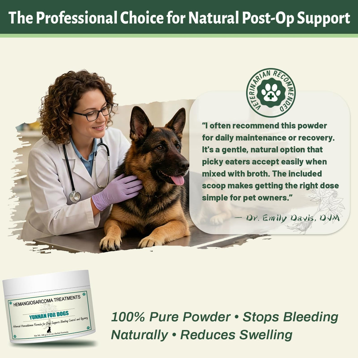 Quick Stop Bleeding for Dogs, Natural Herbal yunnan Sanqi Powder for Hemangiosarcoma, Hemoabdomen, Pericardial Effusion, Cancer Bleeding, Severe Bruising, Ulcer-Related Bleeding, Bloody Stools - 100g