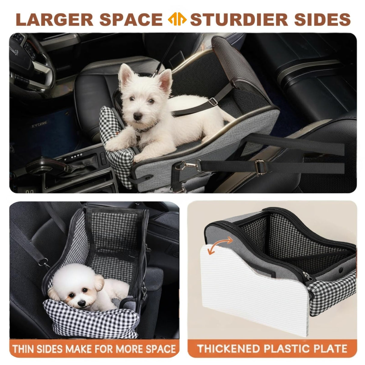 Center Console Dog Car Seat with Breathable Mesh Cover, Pet Puppy Car Seat, Middle Console Dog Armrest Booster Seat with Ventilated Mesh for Small Dogs&Cats