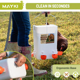 MAYKI Chicken Feeder and Waterer Set, 3 Gallon/26 LB No Waste Poultry Feeding System with Hanging Option, Automatic Coop Accessories for 10 Hens, Upgraded Feeder Port Water Cup, BPA-Free Winter Design