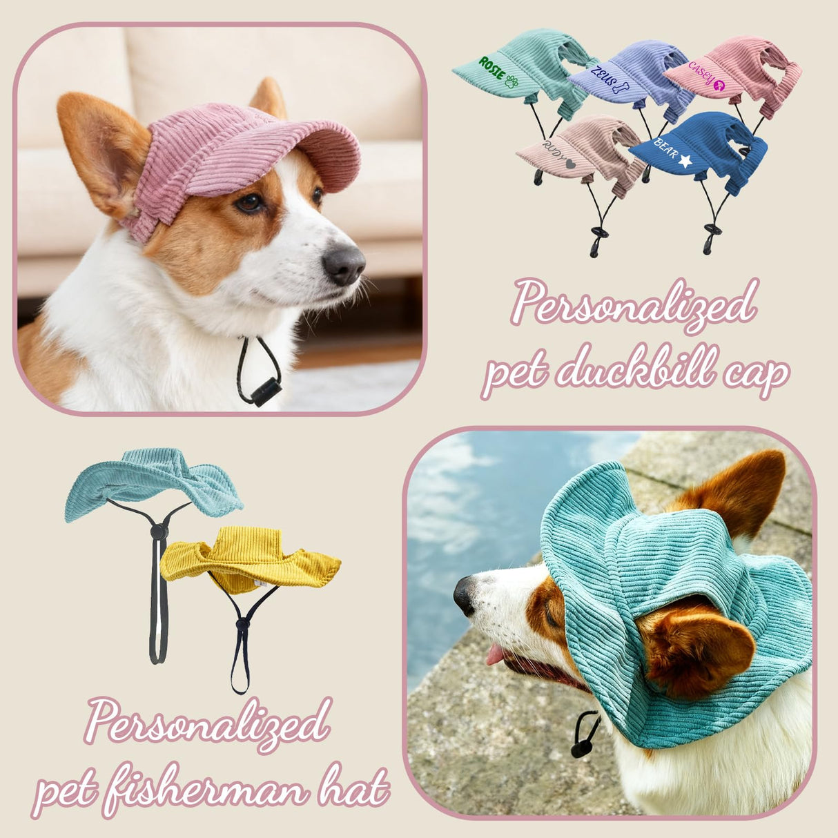 Personalized Dog Hat with Embroidered Name, Custom Dog Hat with Ear Holes, Adjustable UV Sun Protection Pet Baseball Cap Bucket Hats, for Pet Lovers (5 Sizes) (Style1)