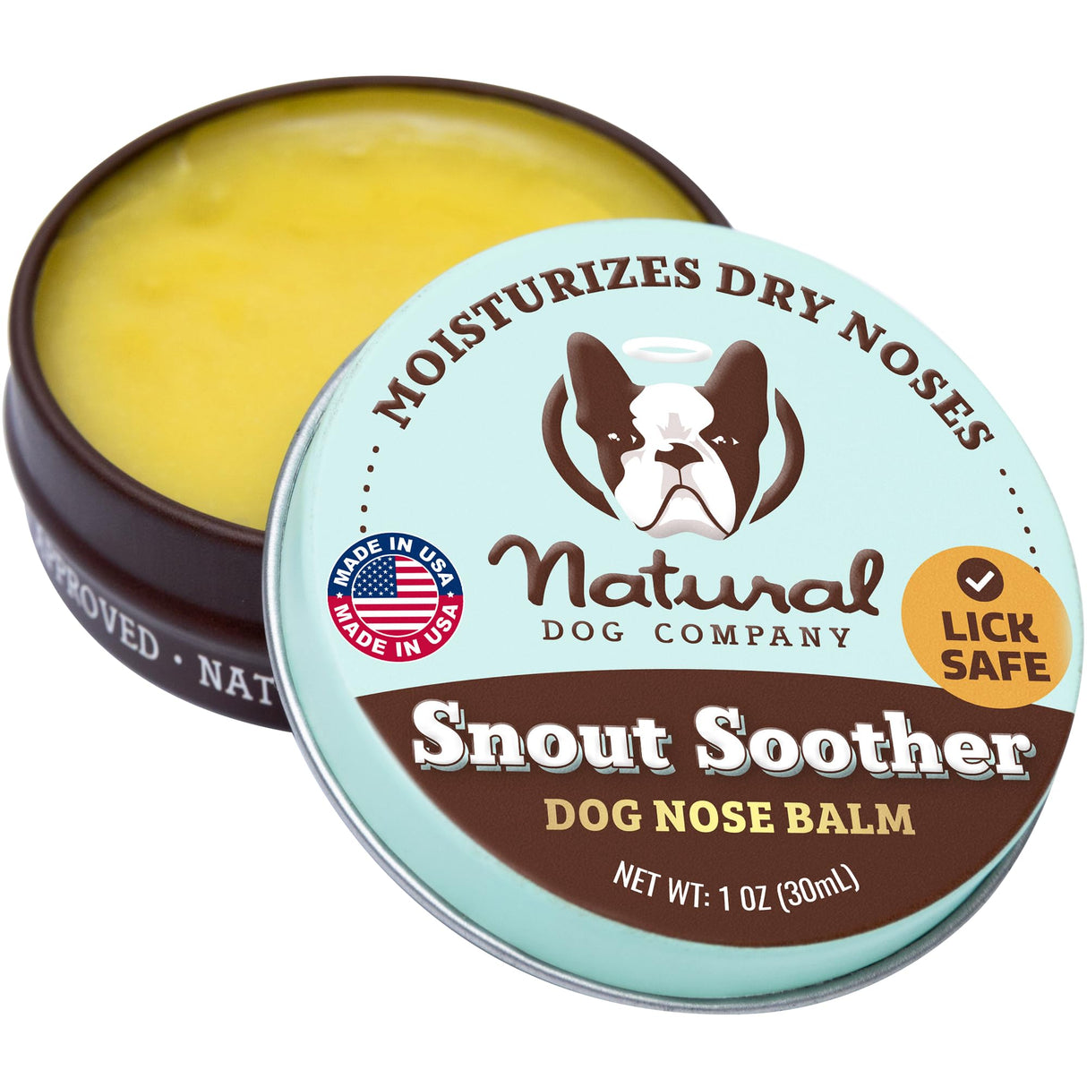 Natural Dog Company Snout Soother Balm Tin 1 oz – All Natural Dog Nose Balm for Dry, Cracked Noses – Organic Moisturizing & Soothing Balm – Lick-Safe Nose Care, Made in USA