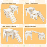 Rypet Large Wooden Rabbit Castle Bunny House, Sturdy Wood Bunny Castle with Stair, Detachable Rabbit Hideaway Breathable Small Animal Indoor Playhouse for Rabbits Hamster Guinea Pig Chinchilla Ferret