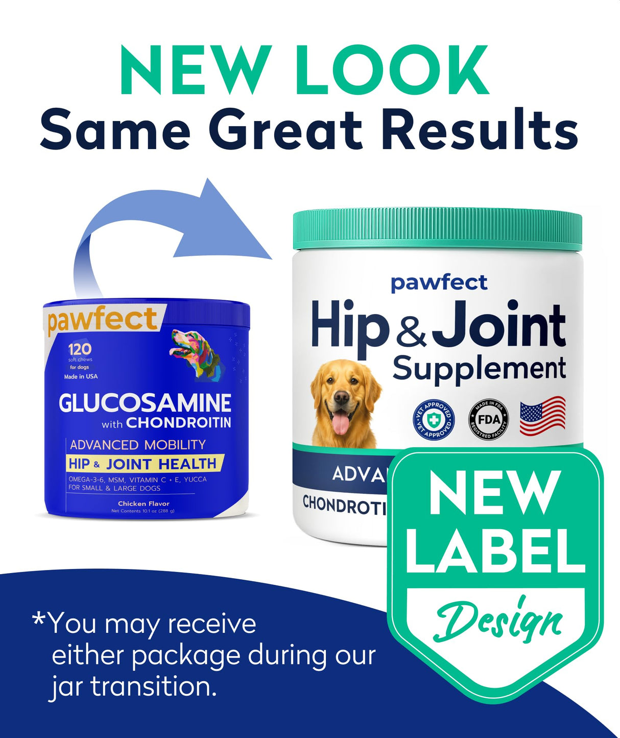Pawfect Mobility Glucosamine Chews for Dogs - Hip & Joint Health Supplement Chews w/Omega-3, Chondroitin, MSM - Made in USA - Joint Pain Relief - Hip & Joint Care - 120ct