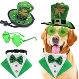 3PCS St. Patrick's Day Pet Costume Dog Top Hat Irish Tuxedo Bandana Green Collar Scarf Shamrock Sunglasses Kit Leprechaun Outfits for Medium Large Dogs Irish Party Lucky Dress Up Accessories