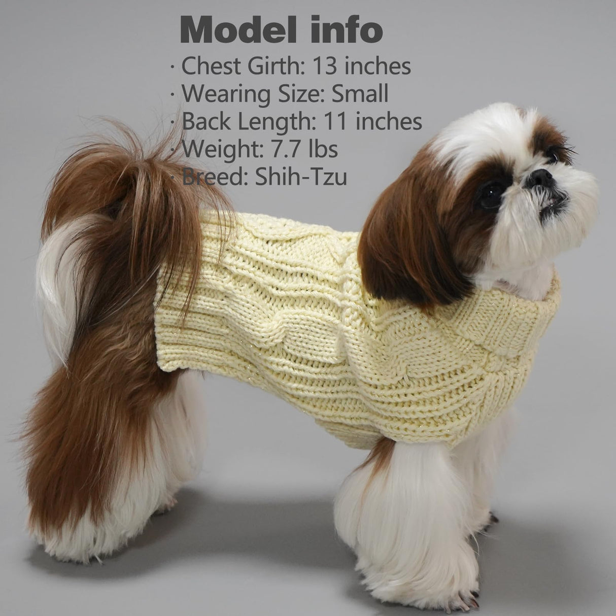 KYEESE Dog Sweaters for Medium Dogs with Golden Thread Turtleneck Dog Cable Knit Pullover Sweaters for Cold Weather, Beige, X-Large