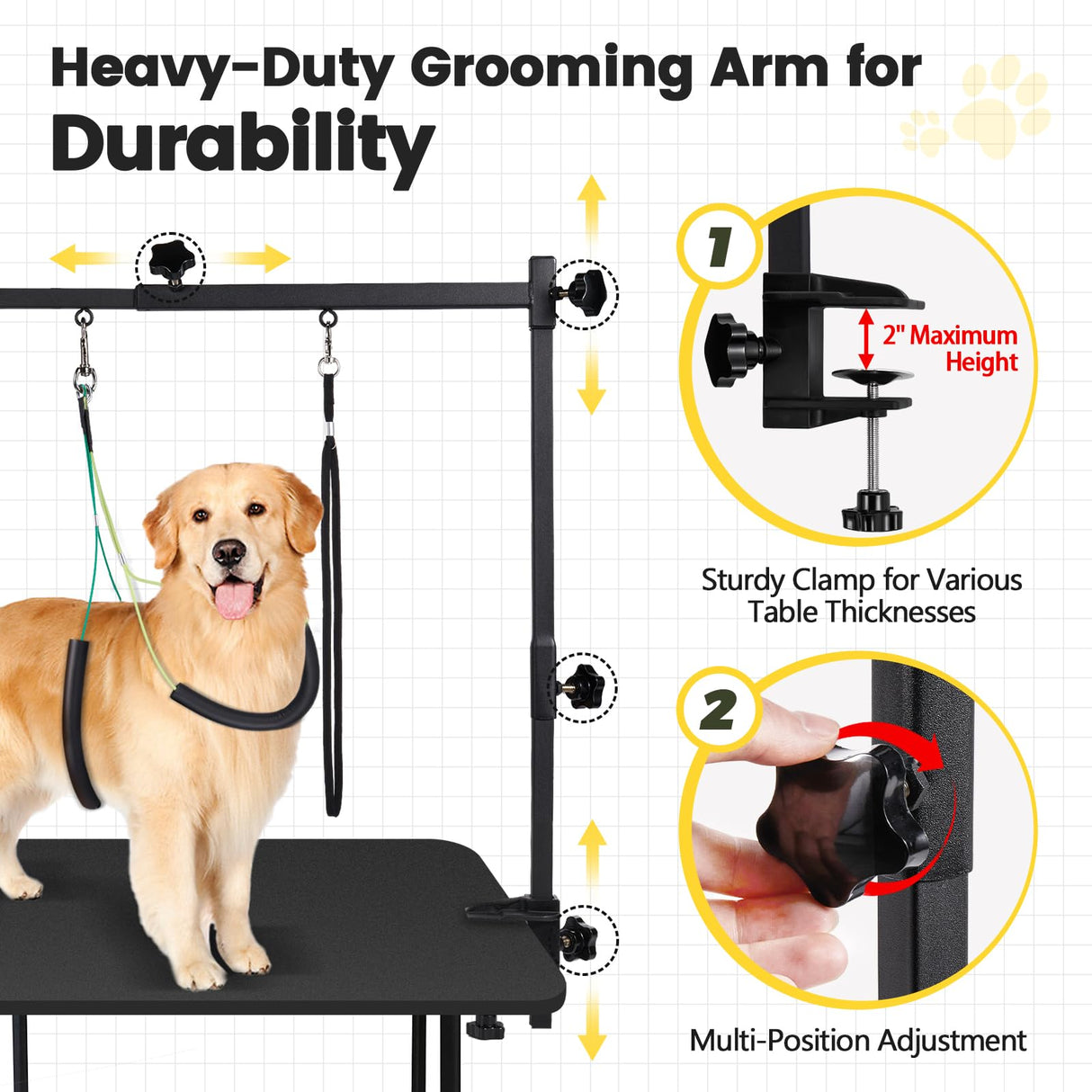 SUNMCCN Dog Grooming Table Arm - Adjustable 35"" Height, 32""-47"" Width, Dog Grooming Arm with Clamp and No-Sit Haunch Holders - Perfect for Medium & Large Pets