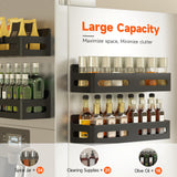 4 Pack Strong Magnetic Spice Rack for Refrigerator, Multipurpose Magnetic Shelf for Fridge with 4 Hooks for Kitchen and Bathroom Organization, Black