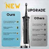 Dog Tooth Brushing Kit, 3-in-1 Dog Electric Toothbrush with Water Flosser, Dog Teeth Cleaning Tools with 3 Modes, Deep Cleaning Kit for Dogs and Cats, IPX7, 1100mAh Battery, Black