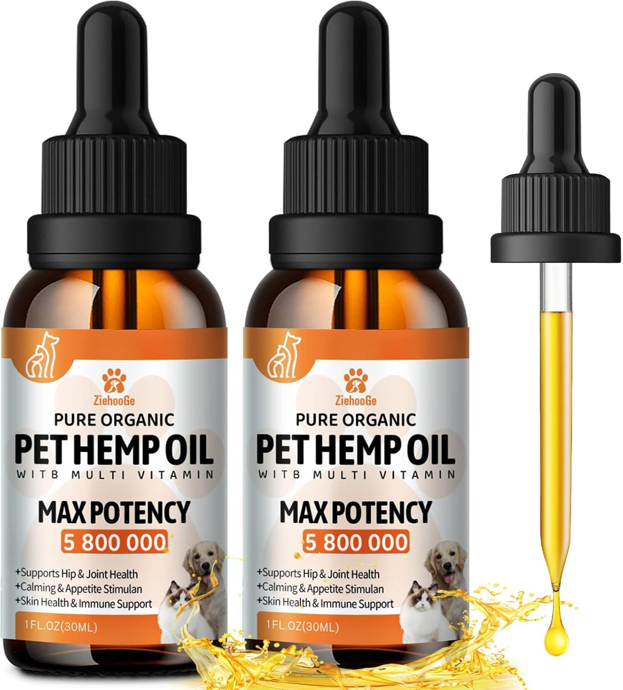 Organic Неmp Oil for Dogs Cats (2-Pack), Supports Hip Joint Health, Rеlaxation & Slеep, Pet Calming Drops, Dog Anxiеty Relief & Strеss & Pаin Rеlief for Dogs