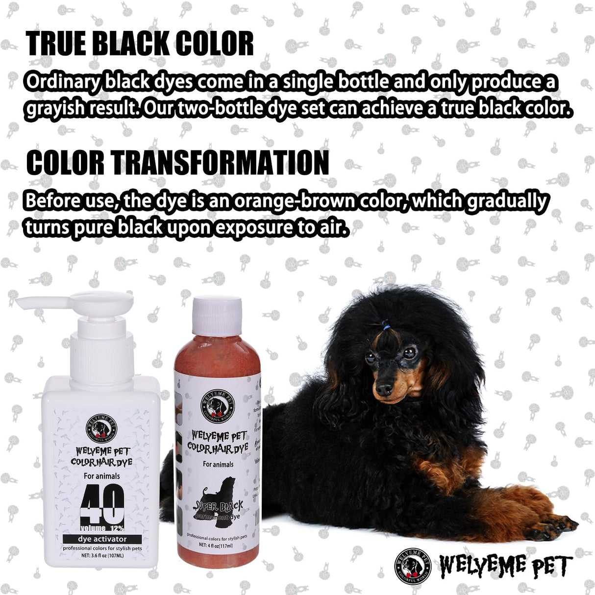 WELYEME Black Pet Hair Dye Kit, Permanent Dog Hair Dye with Hair Color Whisk, Brush, Mixing Bowl, and Glove(SuperBlack)