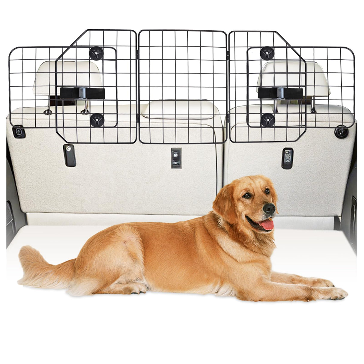 KOOLTAIL Dog Barrier for SUV & Truck, Adjustable & Foldable Dog Car Barrier 36.6"-60.6", Heavy-Duty Wire Mesh Car Divider, Universal Fit for Cars, Jeep, Hatchback, Triple Folding