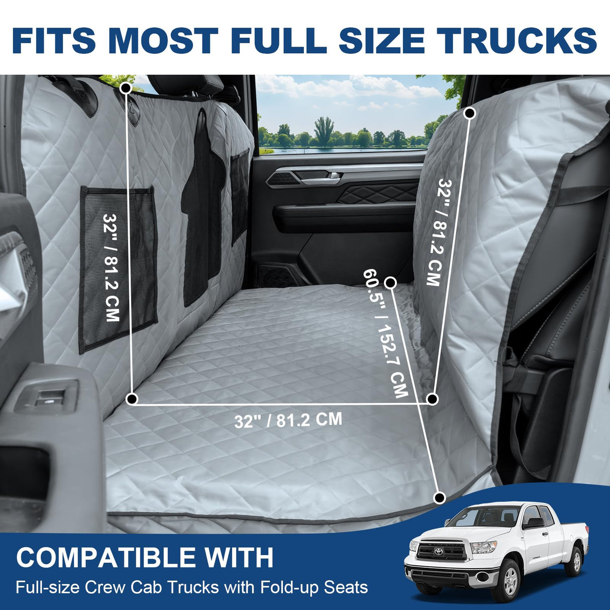 CarChic Dog Car Seat Cover for Back Seat - Waterproof Pet Hammock with Embedded Insert Door Protectors (XLarge for Crew Cab Truck with Fold‑Up Seat)