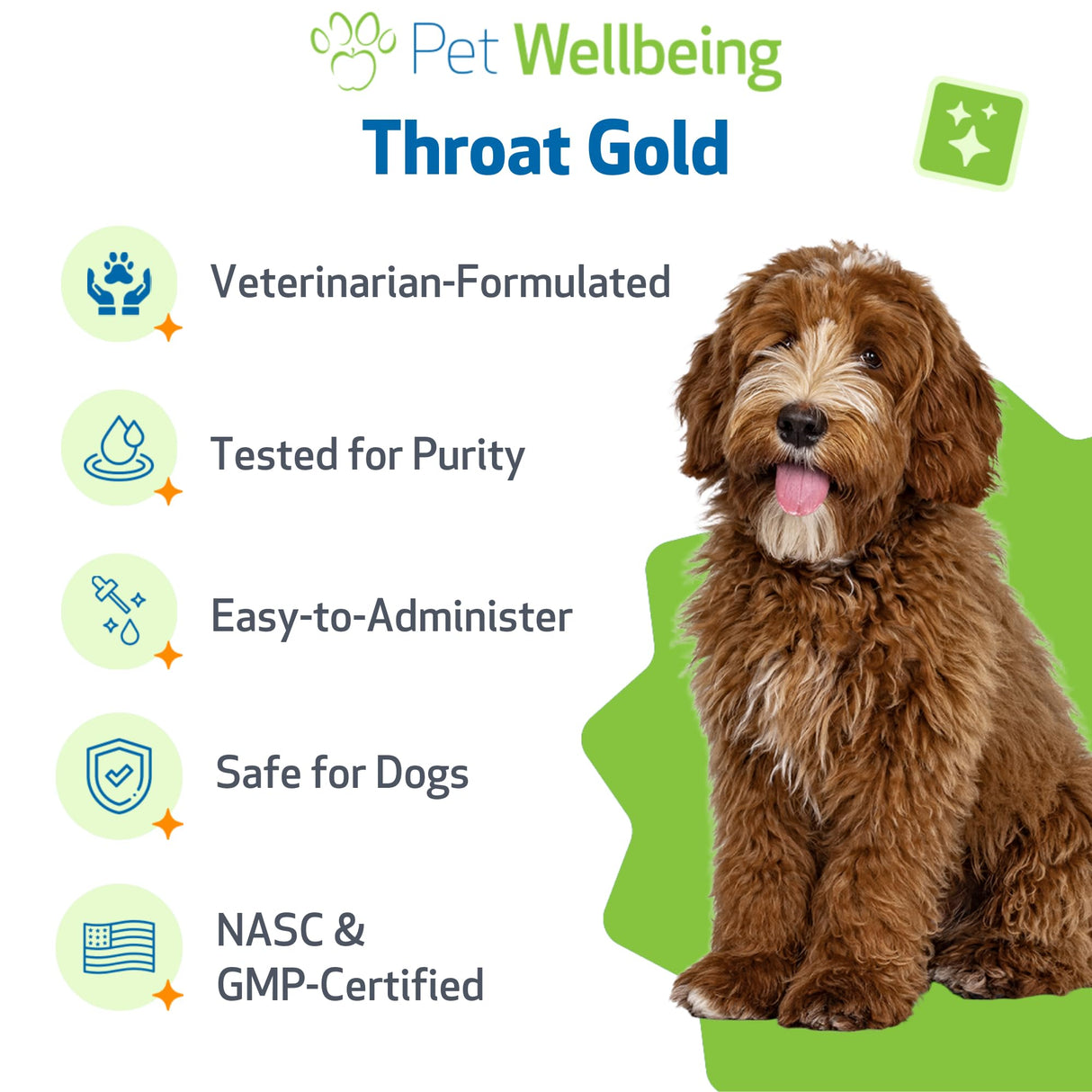 Pet Wellbeing Throat Gold for Dogs - Vet-Formulated - Soothes Throat Discomfort, Hoarseness, Leash Strain, Occasional Cough in Dogs - Natural Herbal Supplement 2 oz (59 ml)