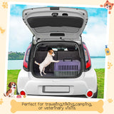 2 Set Travel Pet Carriers for Small Cat Dog Plastic Hard Shell Carrier Cat with Bowl Wire Door Grille Mat Portable Breathable Security Lock Puppy Kennel for Travel Airline, 17.5", up to 13lbs(Purple)