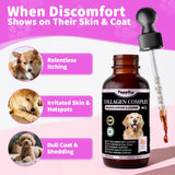 POPPAW Liquid Collagen for Dogs Skin Comfort & Calming, Dog Itch Relief & Anti-Scratching & Coat Supplement with Biotin for Skin Barrier & Sensitive Immune Health Support - Chicken Flavor, 2 FL.Oz