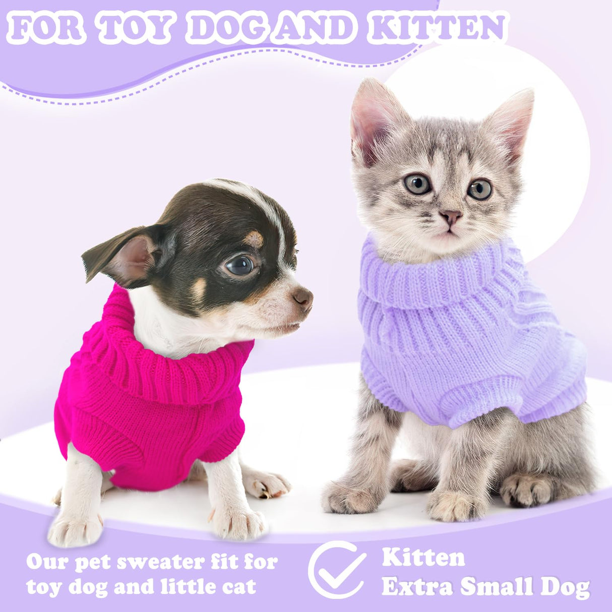 XS Dog Sweater 2-Pack, Turtleneck Knitwear Dog Sweater for Small Dogs Girl Teacup Chihuahua Yorkie Warm Winter Pet Puppy Clothes Kitten Cat Sweater for 2.2-3.5 lbs Dogs