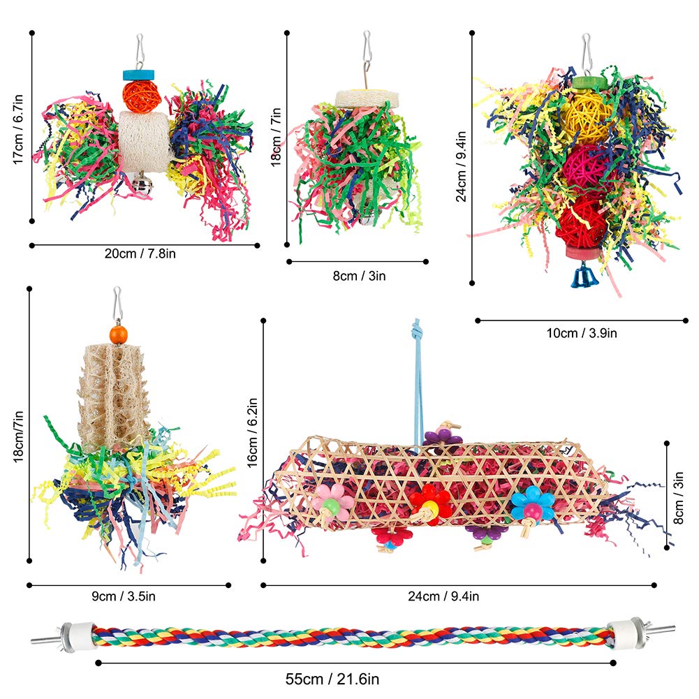 Foraging Bird Toys - Shredding Parakeet Toys with Rope Perch for Conure, Cockatiel, Budgies, Lovebird, Parrotlet