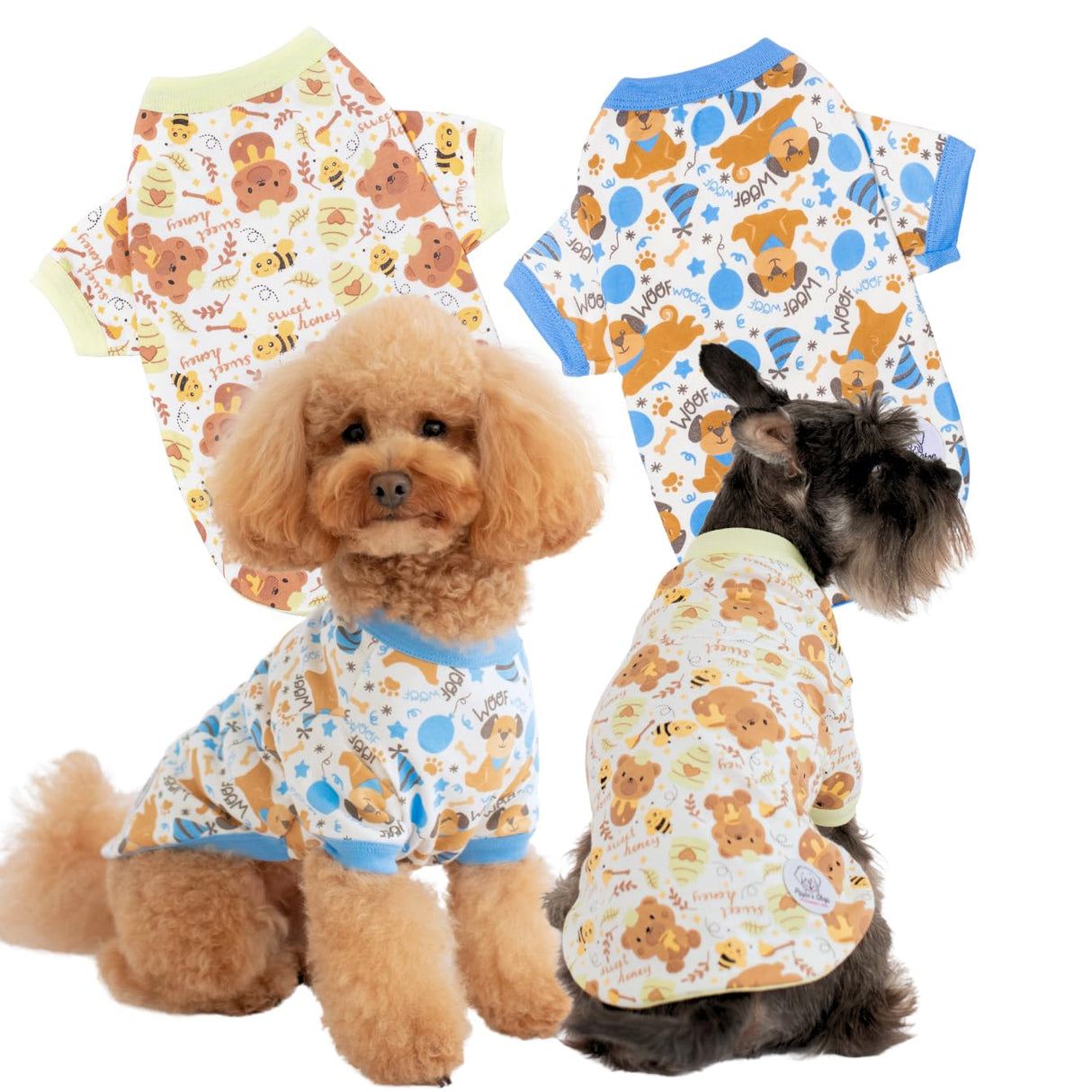 Pippo's Shop 2 Pack Dog Shirt Premium Peru Cotton–Fashionable and Cute, Pet Apparel Lightweight Stretch Puppy Cool Soft T-Shirt Smooth Breathable Clothes (Bee & Pup-Boy Pack, Small)