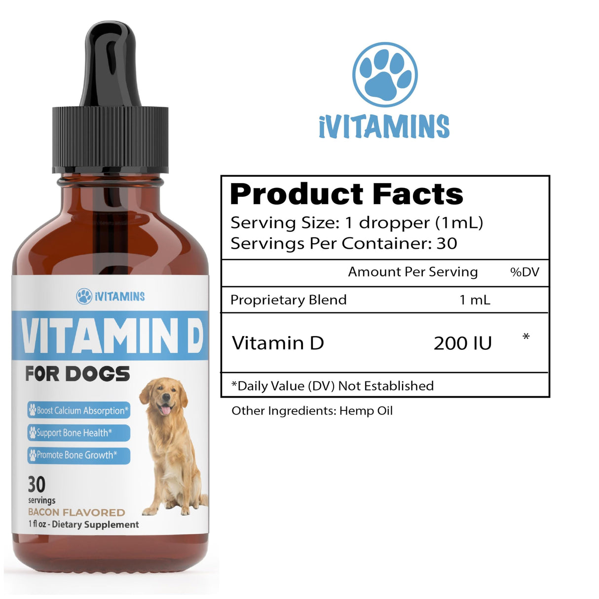 Vitamin D for Dogs | Supports Strong & Health Bones | Vitamin D Supplements for Dogs | Vitamin D Dog | Dog Vitamins and Supplements | Dog Vitamins Multivitamin | Vitamins for Dogs | 1 fl oz