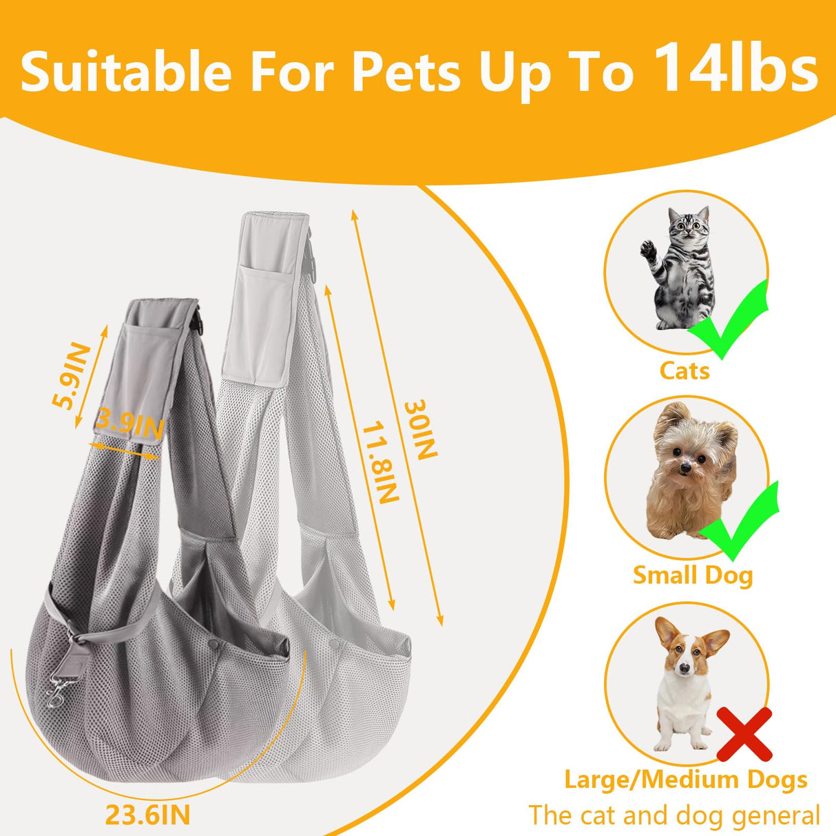 CYUmail Small Dog Sling,Triple-Layer Breathable Mesh Dog Slings for Small Dogs,Suitable for Small Dogs and Cats,with Adjustable Shoulder Strap and Safety Harness,Puppy Essentials,Grey