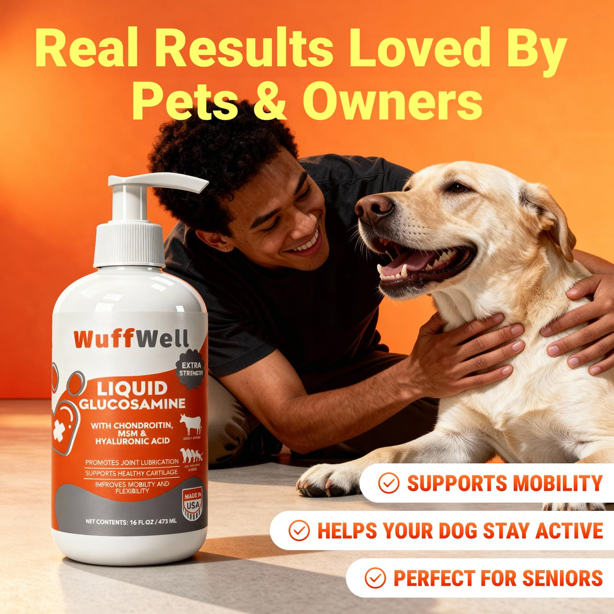 WuffWell Liquid Glucosamine for Dogs - Hip and Joint Support - Made in USA - Glucosamine for Dogs Liquid 16oz - Natural Hip and Joint Supplement - Dog Joint Health - Vet Approved - Easy Dosage