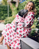 Darren & Phillip Calming Dog Robe for All Breeds - Ultra-Soft Strawberry Dog Robe with Adjustable Belly Strap - Perfectly Matches Women’s Plush Robe - Medium