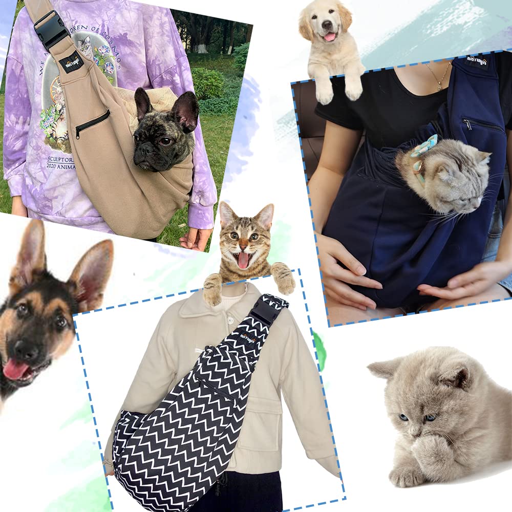 NATUYA Pet Dog Sling Carrier - Dog Sling with Net Bag for Carrier Dogs Cats-Hands Free Pet Bag-Buckle net Pocket pet Bag (Khaki)