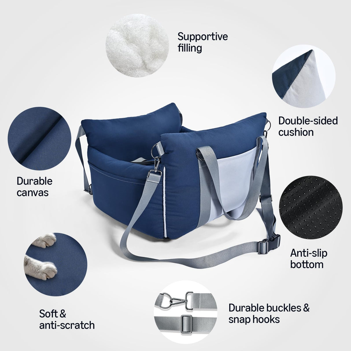 Amazon Basics Dog Car Seat, Pet Booster Car Seat for Small Medium Dogs, Outdoor Carrier Bed for Travel with Leash & Washable Cover