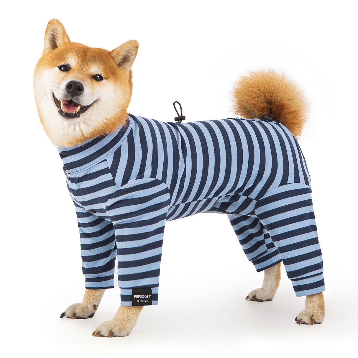 Dog Winter Warmer Fleece Onesie, Bodysuit for Small Medium Large Dogs, Stretchy Cold Weather Pet Warmer Jumpsuit Puppy Onesie Lightweight, Blue Stripe, 3X-Large