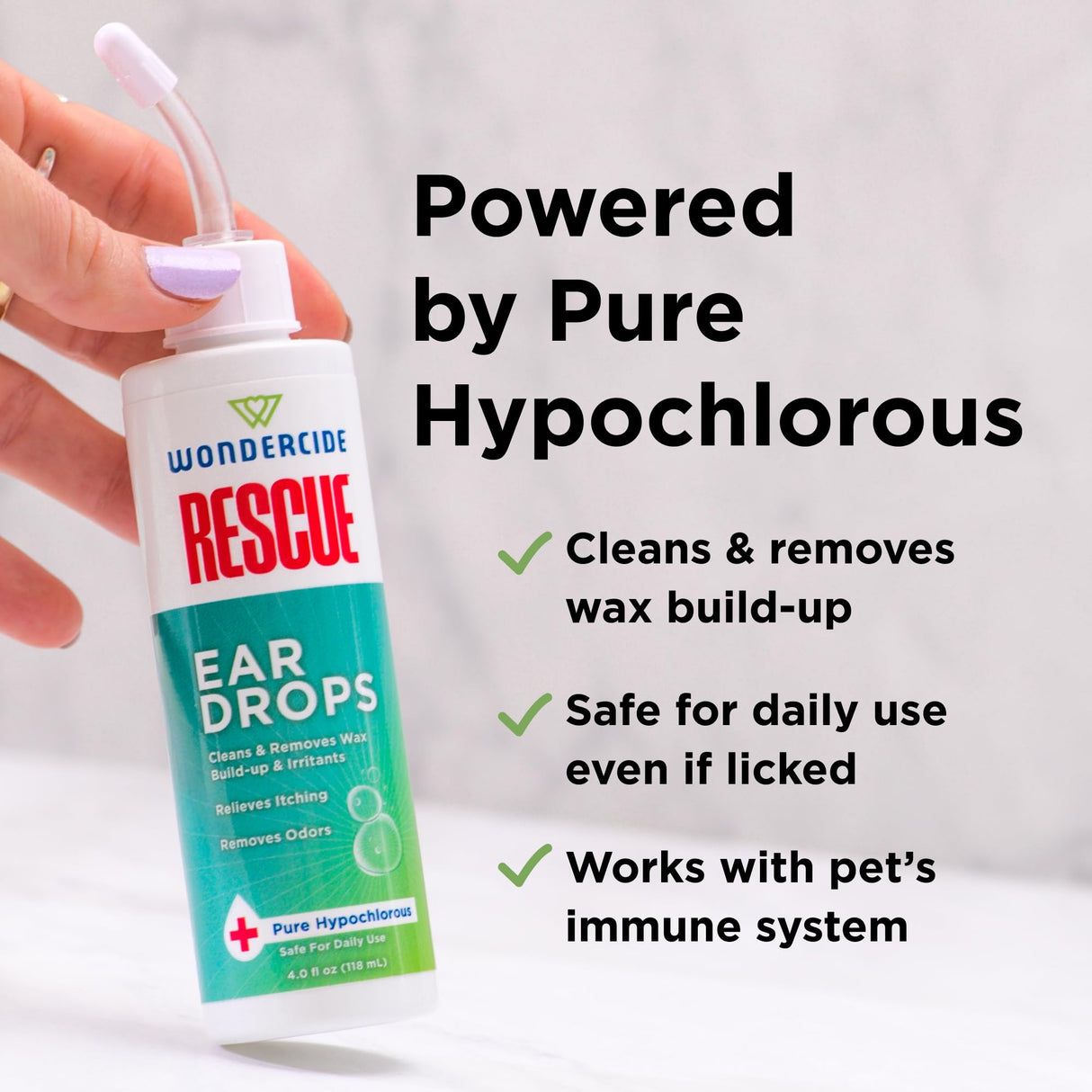 Wondercide Rescue - Ear Drops for Pets - Cleans and Removes Wax Build-Up and Irritants for Dogs and Cats - Relieves Itching and Redness with Pure Hypochlorous - 4 oz