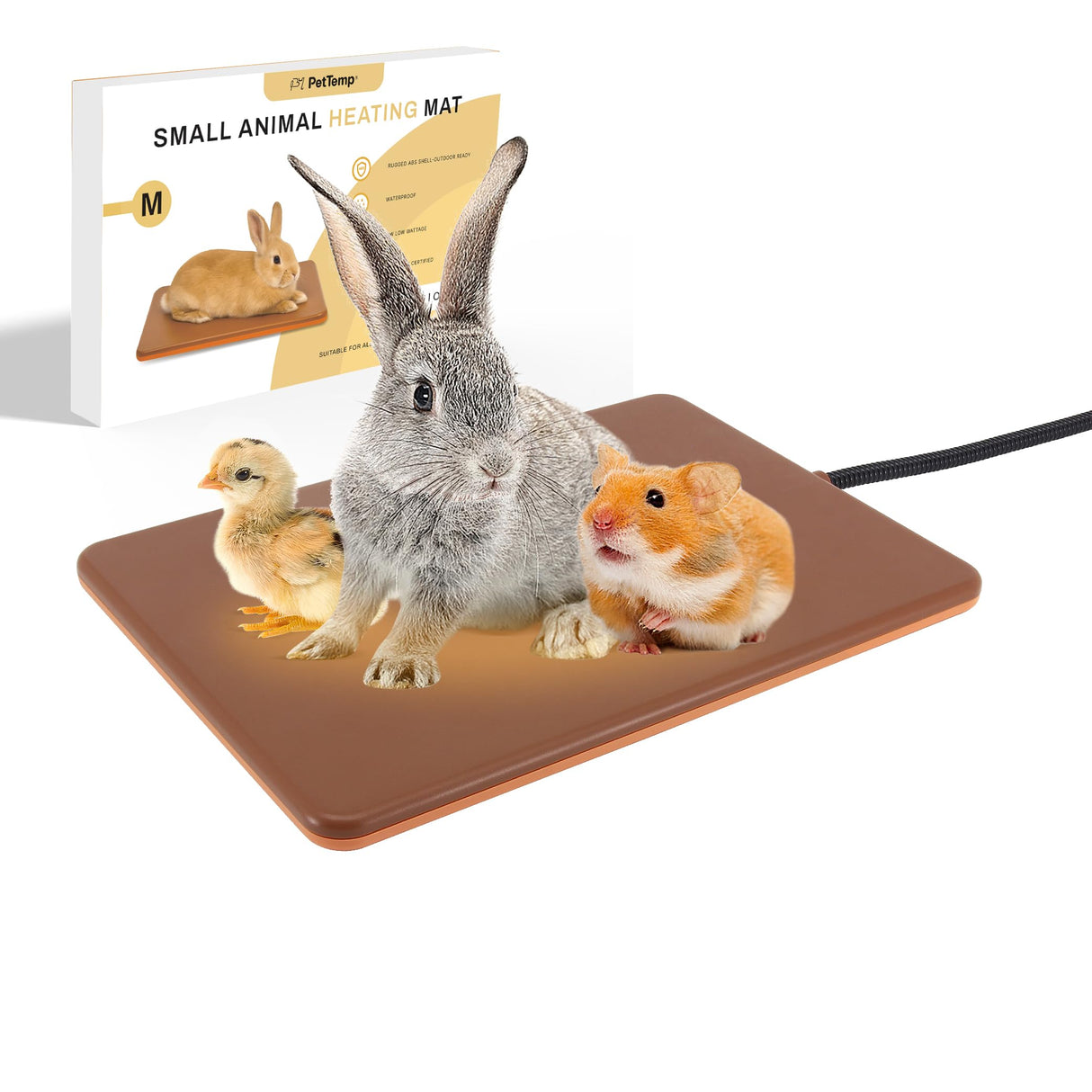 PetTemp Small Animal Heating Pad, Small Animal Bed, Outdoor/Indoor Winter Thermal Heating Pad for Rabbits, Guinea Pigs & Chickens, Waterproof & Chew-Resistant, Energy-Efficient (S:11.8" x 8.2“)