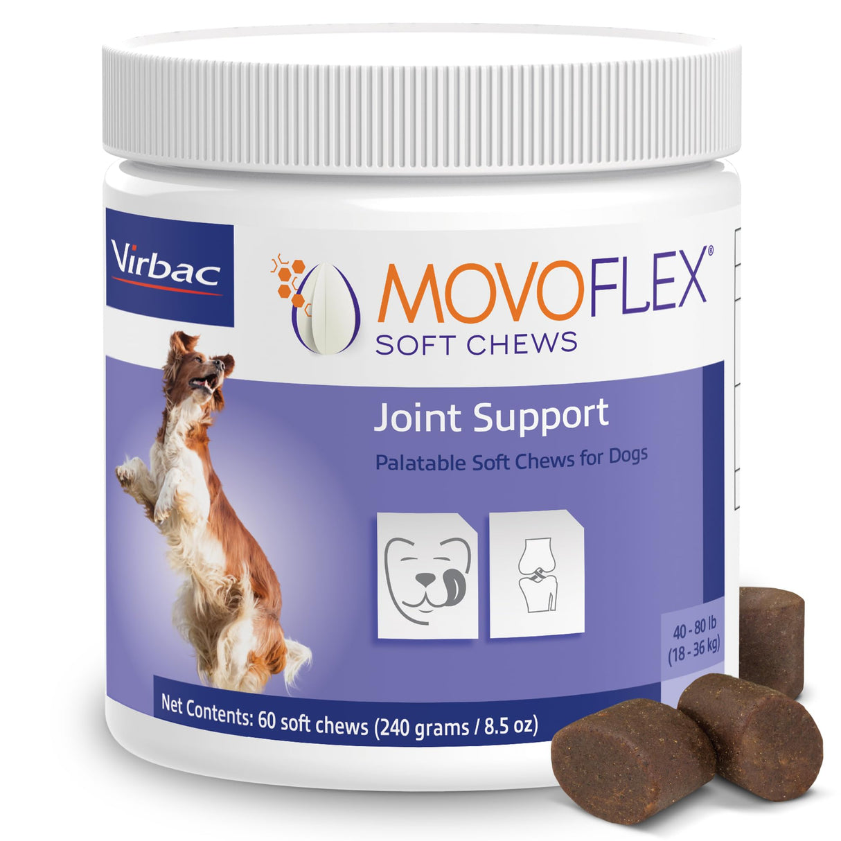 MOVOFLEX Soft Chews Hip and Joint Support Supplement for Dogs for Medium Dogs - 60 Count By Virbac