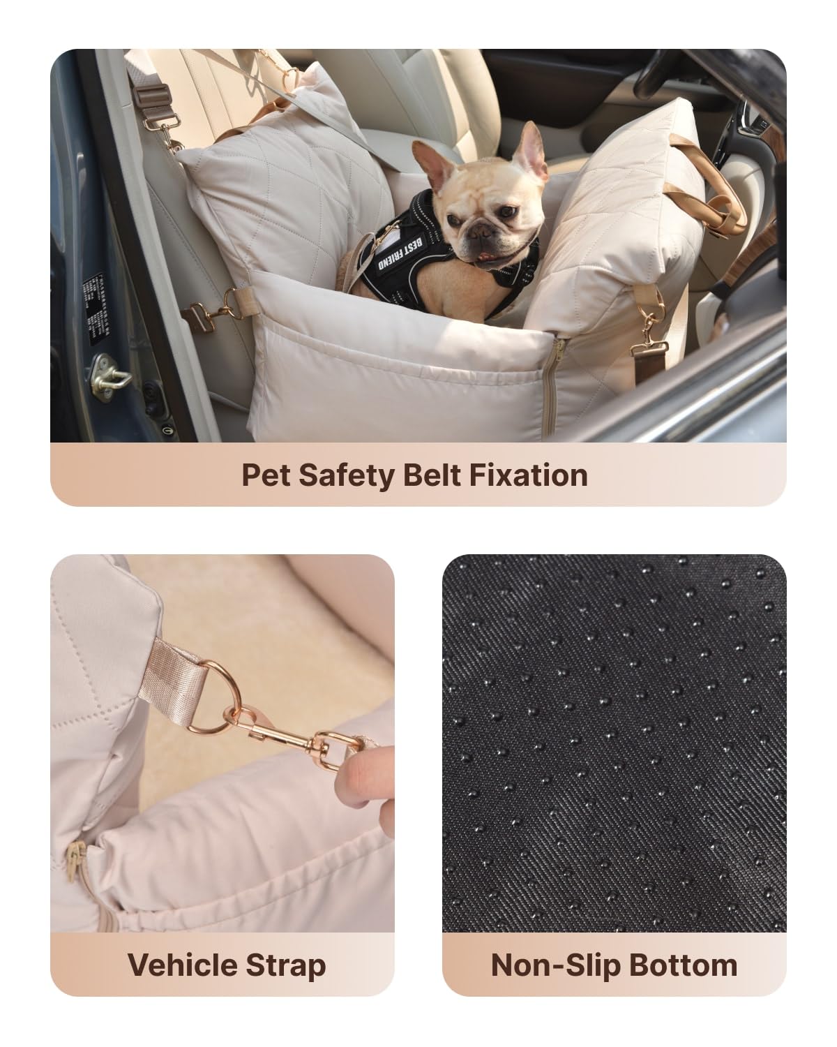 PET MARVEL Dog Car Seat for Small Dogs Up to 25 lbs, Pet Booster Seat & Travel Carrier with Safety Leash and Thick Cushion, Fully Detachable Washable Pet Bag with Storage Pocket, Portable, Beige