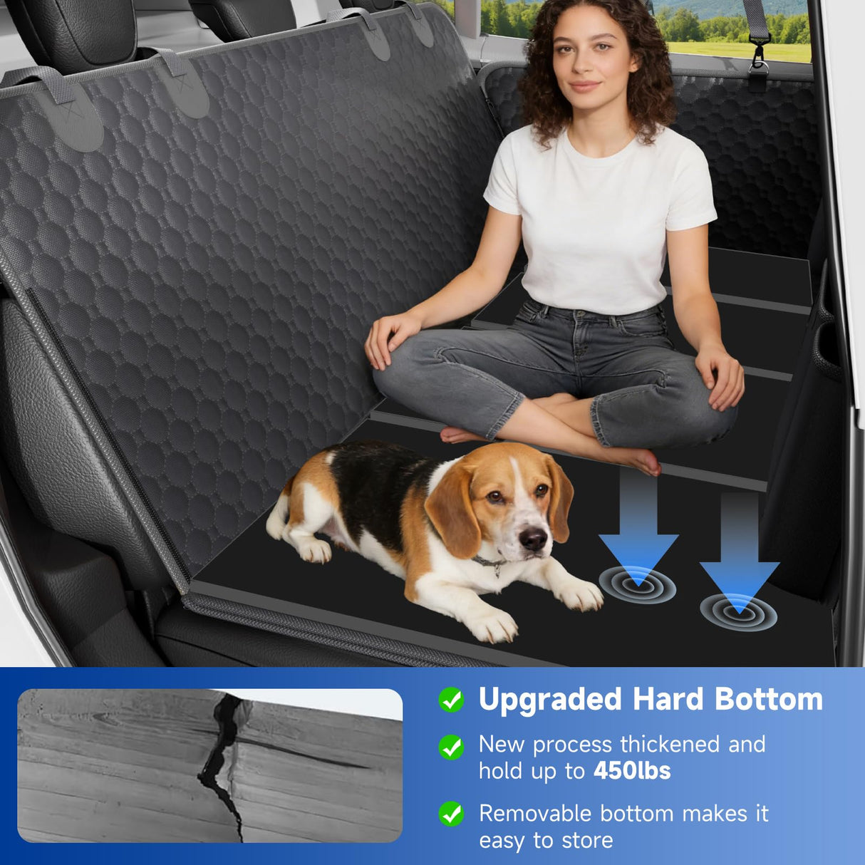 REDASW Dog Car Seat Cover for Back Seat Waterproof Oxford Fabric, Hard Bottom Back Seat Extender for Dogs Scratchproof, Dog Hammock for Car with Mesh Window, Fit Most Cars Small Trucks, Black