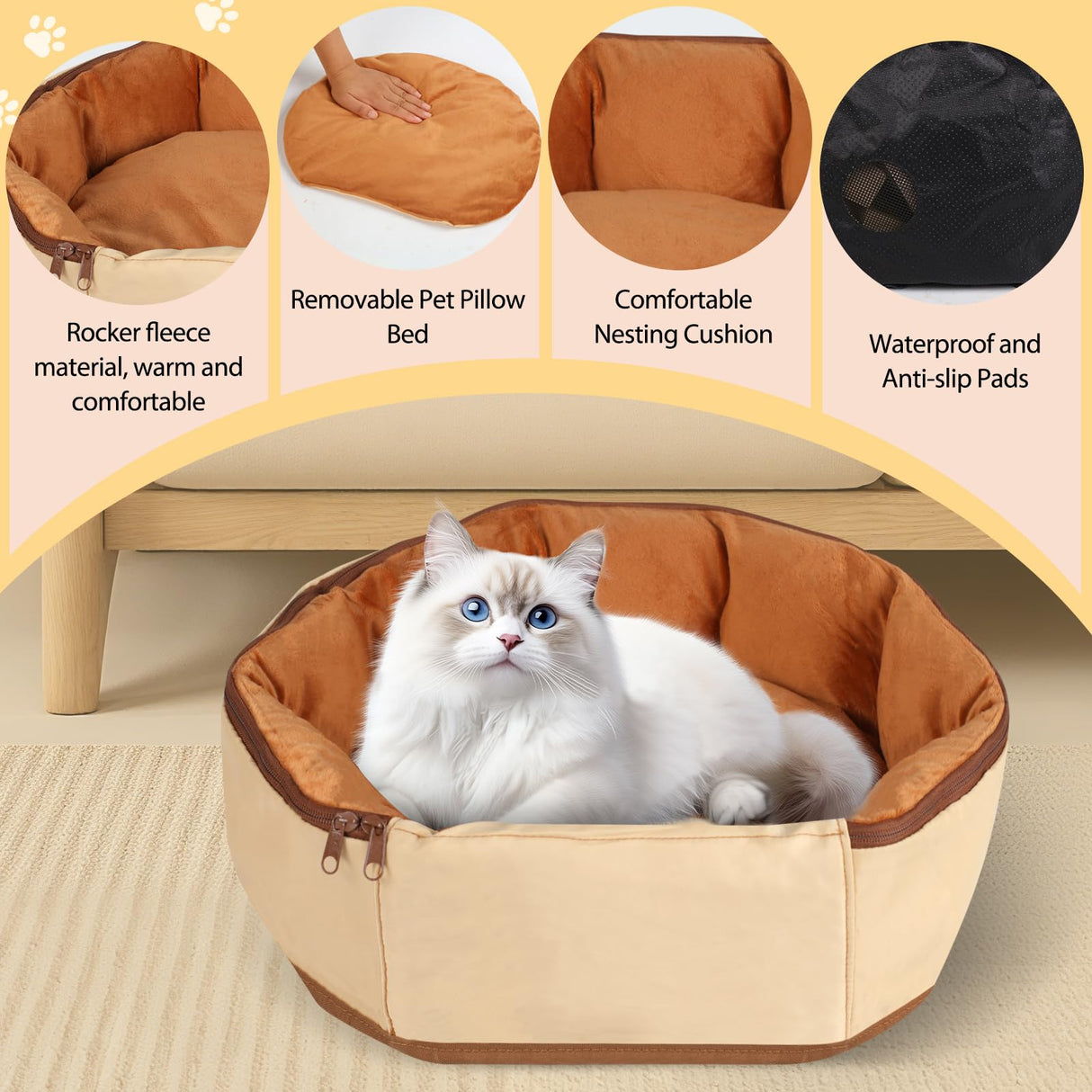 2-in-1 Convertible Pet Sling Carrier & Bed - with Breathable Mesh, Adjustable Strap & Pocket，for Travel, Vet Visit & Home Use, Up to 22lbs (KAKI)