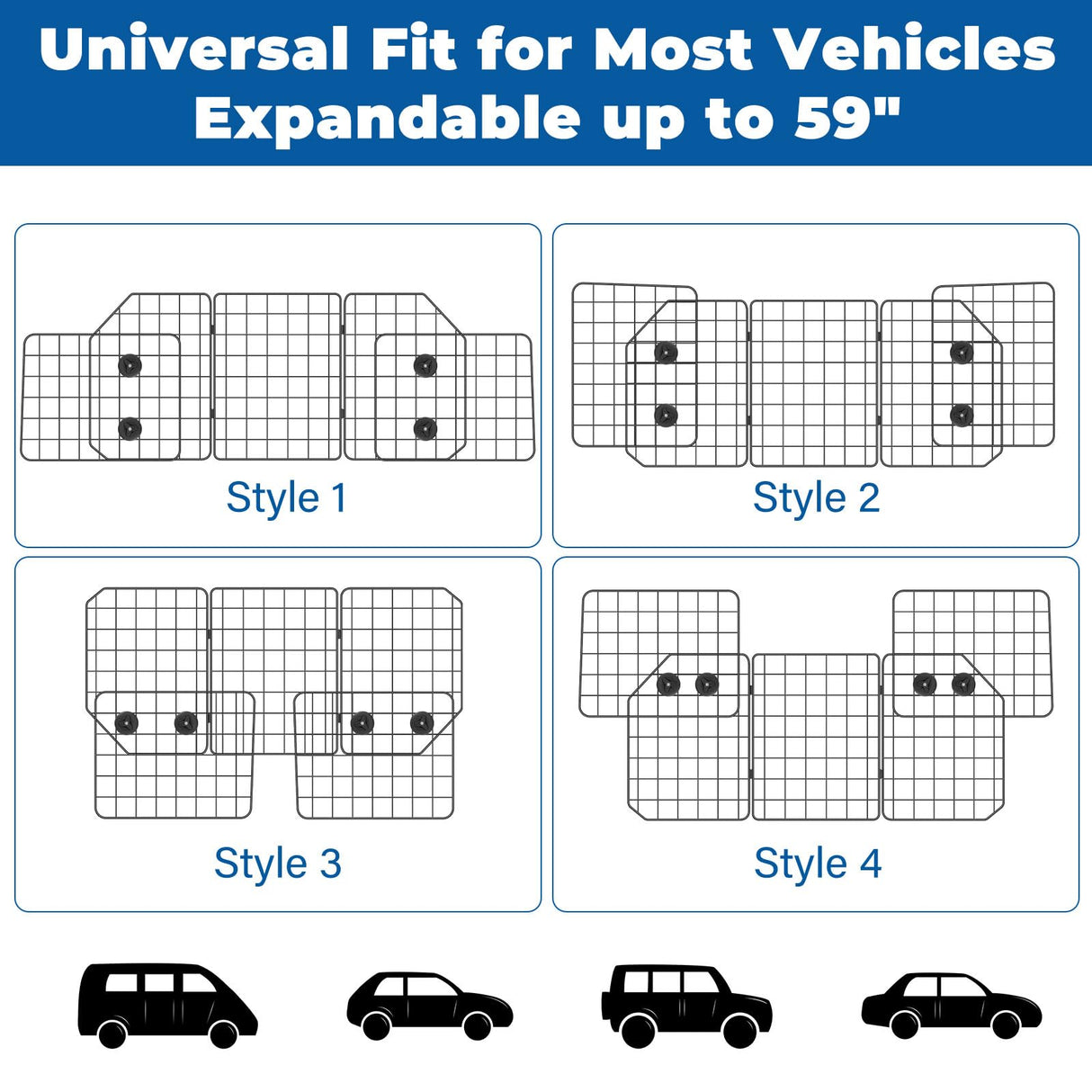 OUSHENG Car Dog Barrier for SUV, Adjustable Pet Divider Gate for Trunk Cargo Area, Universal-Fit Back Seat Heavy-Duty Wire Mesh Dogs Separator Guard Net, Vehicles Safety Travel Accessories
