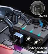 Car Cigarette Lighter Splitter 8-in-1,120W 3-Socket Adapter & 5 USB with Master Power Switch,Prevents Battery Drain,PD36W USB-C Fast Charge,3.3FT Cord & LED Meter for Dashcam, RVs,Older Cars