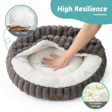 Small Dog Bed with Hooded Blanket, Round Fluffy Anti-Anxiety Pet Bed for Small Dogs & Medium Dogs, Cozy Donut Cuddler with Machine Washable Faux Fur & Anti-Slip Bottom(26"×26"×7",Grey)