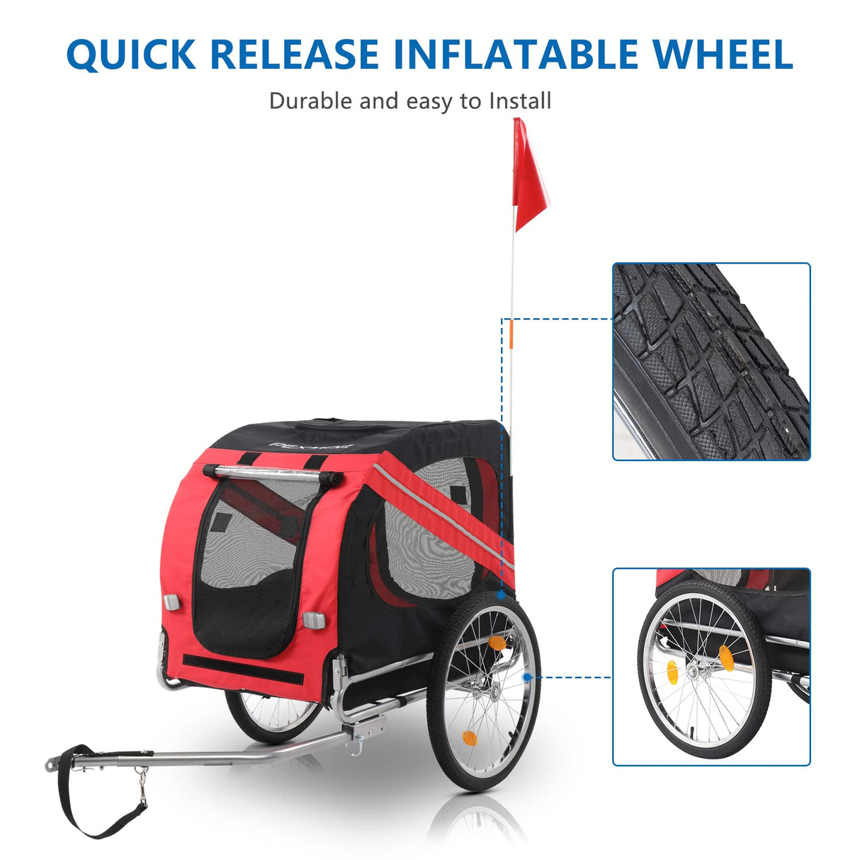 PEXMOR Dog Bike Trailer, Folding Bike Trailer for Dogs, Pet Trailer Cart for Bicycle, Bike Cargo Wagon Carrier Attachment w/Universal Hitch & 20" Quick Release Wheel Red