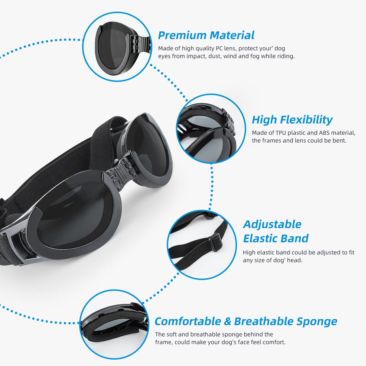 Lesypet Dog Goggles with Replaceable Lenses for Medium Large Breed, Anti-UV Wind Protection Dog Sunglasses Outdoor Motorcycling Driving Eye Protection Pet Sunglasses, Black