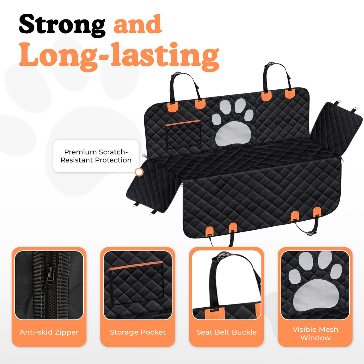 Dog Car Seat Cover For Back Seat, 100% Waterproof Hammock & Back Seat Protector 137*147 cm (54*58 in), Heavy Duty 600D Oxford, Non-Slip, Scratchproof, Easy to Clean, Universal Fit for Cars,