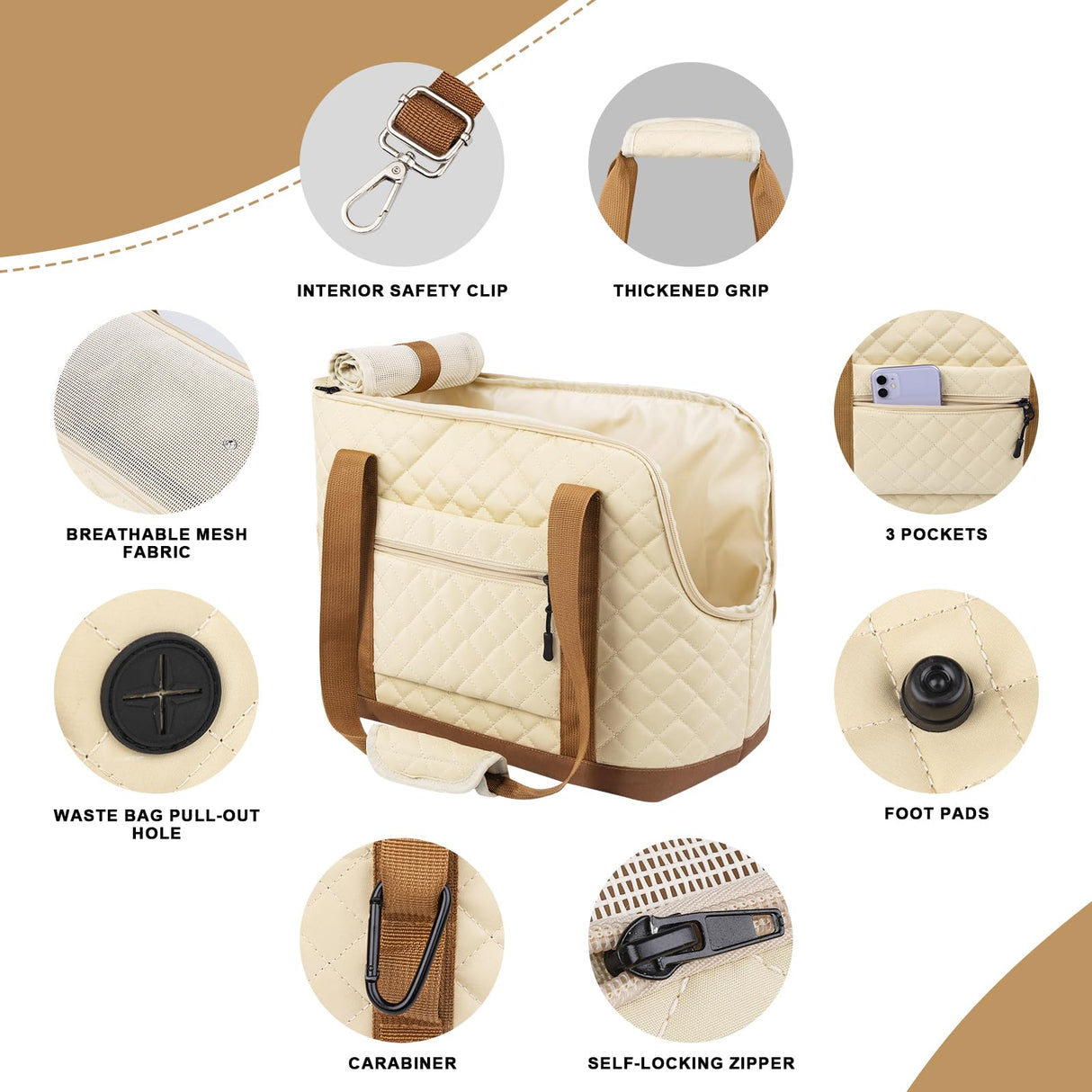 Dog Purse Carrier for Small Dogs, Soft Sided Pet Carrier with Pockets, Foldable Dog Carrier Purse for Puppy, Rabbit, Cat, Washable Breathable Pet Carrier, Dog Carrier Bag for Outdoor Shopping Travel