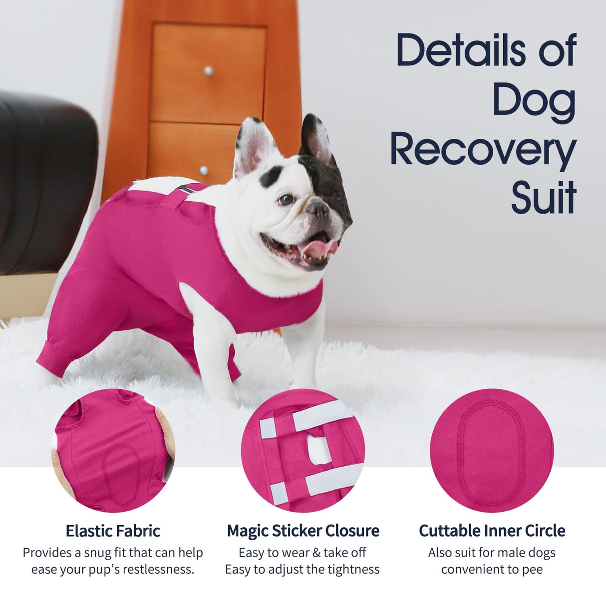 IECOii Dog Onesie for Surgery,Dog Surgery Suit Female Spay Recovery Suit for Medium Size Dog,Dog Recovery Suit Male Pet Abdominal Anti Licking Shirt,Dog Bodysuit Alternative to Cone E-Collar,M-Rosered