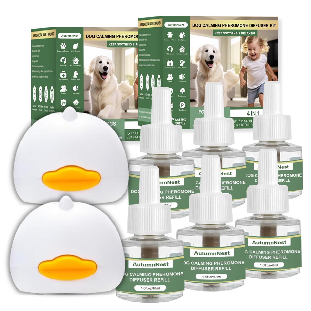 8-in-1 Calming Diffuser for Dog – Pheromone-Based Dog Anxiety Relief, 2 Plug-Ins & 6 Refills for 180-Day Stress Support – Helps Promote Calm Behavior, Safe & Non-Toxic, Anxiety Relief for Dogs