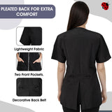 Ladybird Line 650 V Neck Adjustable Rhinestone Zipper Pet Grooming & Styling Jacket, Pleated Back Detail, 2 Front Pockets, Water Resistant, Bleach Hair Resistant Smock Pet Groomers Hair Stylists - XS