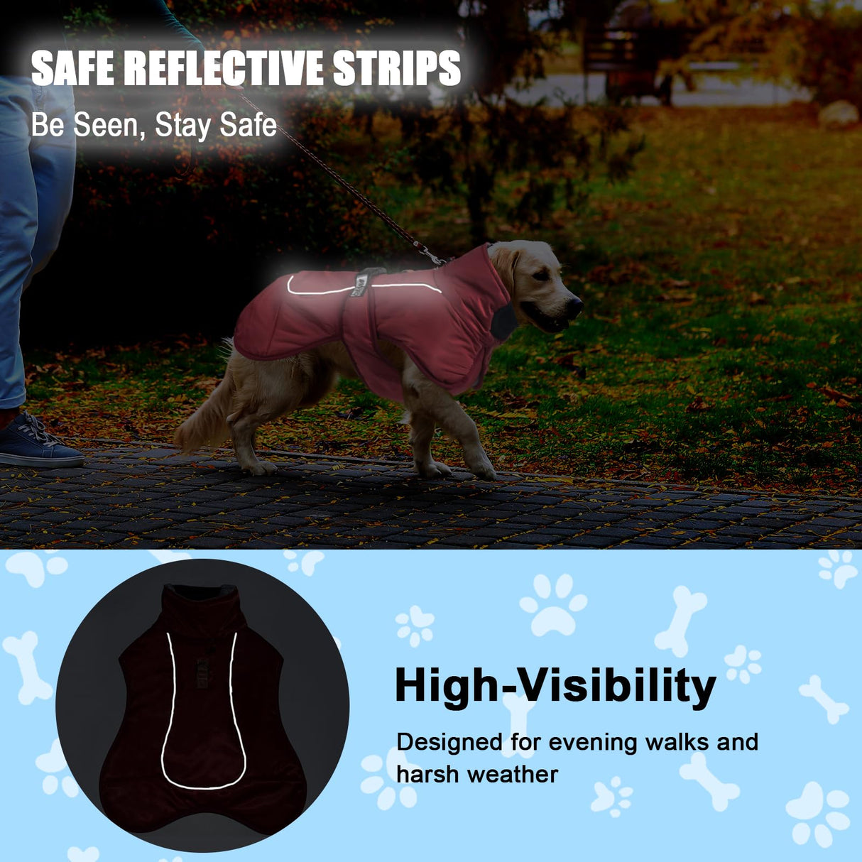 DoggieKit Dog Winter Coat, Waterproof Warm Jacket with Harness Built in, Reflective Cold Weather Doggie Vest, Windproof Turtleneck Pet Snowsuit, Adjustable Puffer Jacket for Large Dogs, Red 6XL